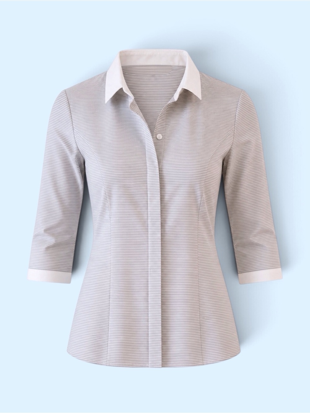 Lafayette 148 New York White Collar Light Gray Striped Button-Front Shirt size 1